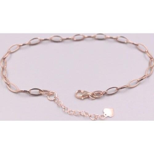 Au750 Real 18K Rose Gold Bracelet For Women Lovely Many Circle Oval 3mmW Link Bracelet 17+2cmL Gift