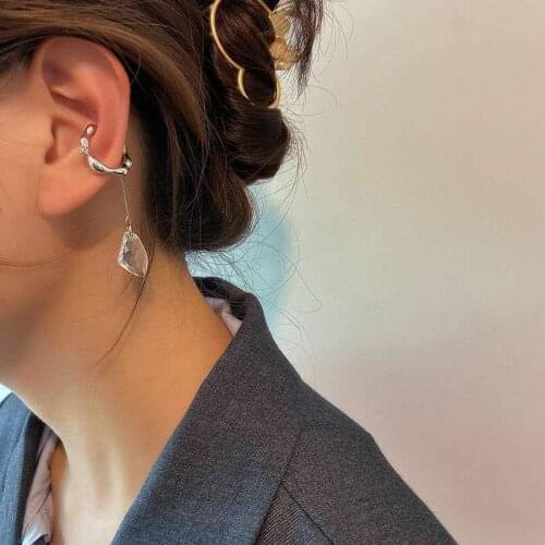 1Pair Sliver Color Metal Geometric Ear Bone Clip Earring No Piercing Acrylic Tassel Pendant for Women Girls Party Jewelry