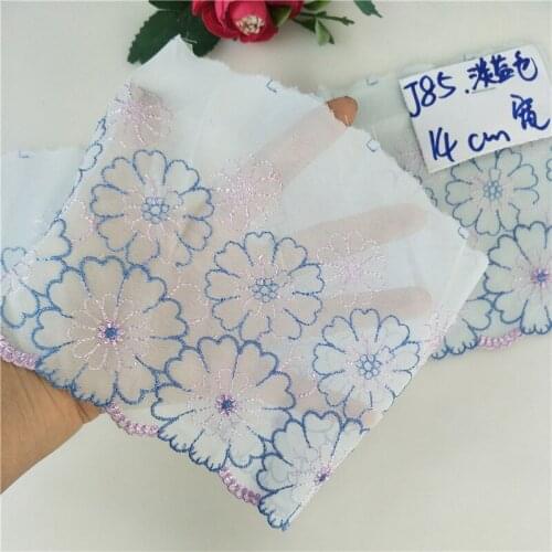 10Meters Light Blue Flower Embroidered Lace Trim Chiffon Costume Decorative Lingerie Bra Trimmings Dress Fabric DIY Craft 14cm