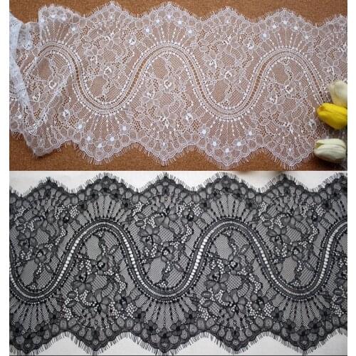 3M/Lot Classical Design Nylon Dress Eyelash Lace Fabric 27CM Soft French Bilateral Chantilly DIY Lash Trim