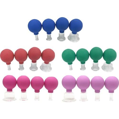 4 Pieces Glass Silicone Medical Comfort Safety Professional Vacuum Cupping for Massage Body Arm Body Leg Arm Anti Cellulite