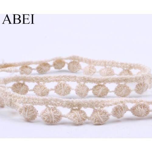 5Yards Lace Fabric Beige Cotton Lace trims DIY Wedding Craft Handmade Sewing Ribbon Garment Accessories Cotton Pompom Ribbon