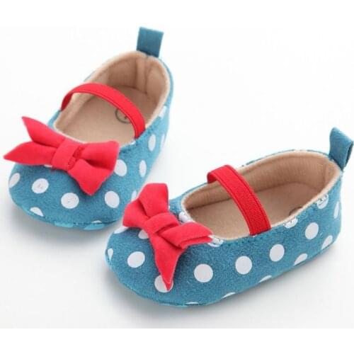Sweet Baby Girls Princess Polka Dot Big Bow Infant Toddler Ballet Dress Soft Soled Anti-Slip Shoes Footwear