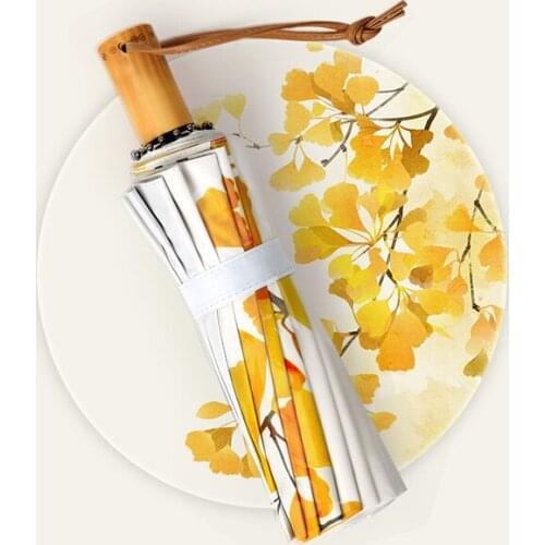 Large Portable Umbrella Women Flower Retro Chinese Windproof Uv Protection Umbrella Lady Folding Wooden Handle Rain Gear A6A