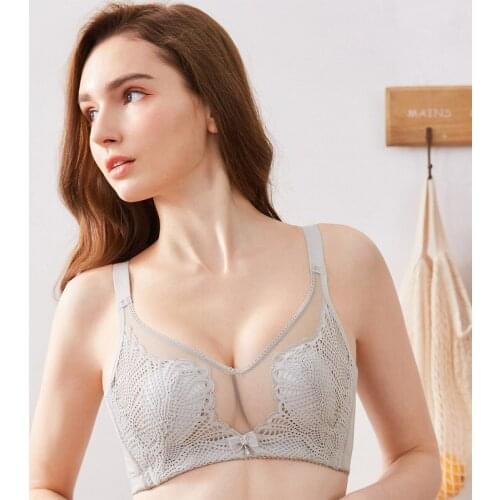 Wasteheart New Gray Pink Women Fashion Underwire Push Up Bras Lace Mesh Sexy Padded Bralette Female Bras Cup B C 90 95 Plus Size