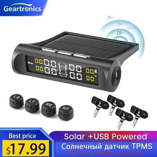 TPMS Car Tire Pressure Sensor Solar +USB Powered Vehicle Wheel Temperature Pressure Sensors Tyre Monitoring Alarm System