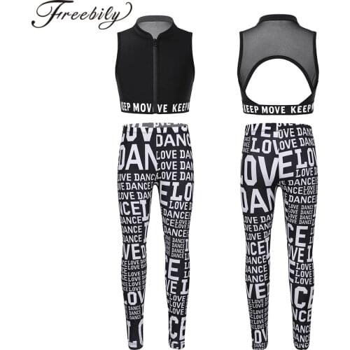 Kids Girls Dance Sets Sport Suits Letter Print Sleeveless Tanks Crop Top With Leggings Pants Gymnastics Outfits Ballet Dancewear