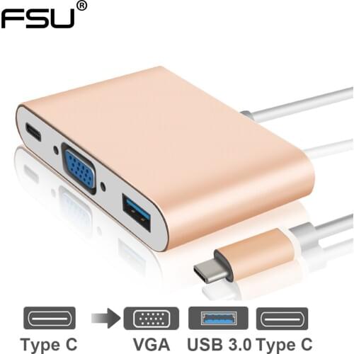Thunderbolt 3 Dock USB Type C to VGA USB 3.0 HUB Adapter for MacBook Huawei P30 Pro Samsung Galaxy S8 S9 USB-C VGA Converter