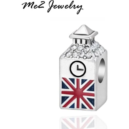 European Silver plated British big ben Charm Beads fit charm Bracelets For Women DIY Jewerly free shipping