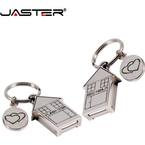 JASTER free LOGO USB 2.0 Cute Metal House Shape USB Flash Drive 4GB 8GB 16GB 32GB 64GB Usb Memory Stick Pendrive Gifts
