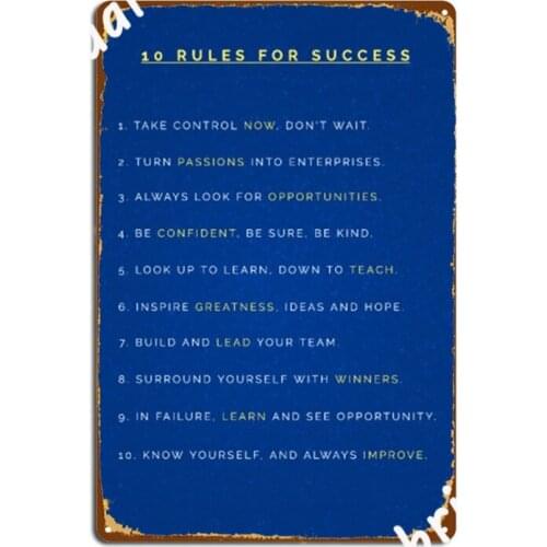 Colorful Motivation 10 Rules For Success Metal Signs pub Custom Wall Decor Living Room Tin sign Posters