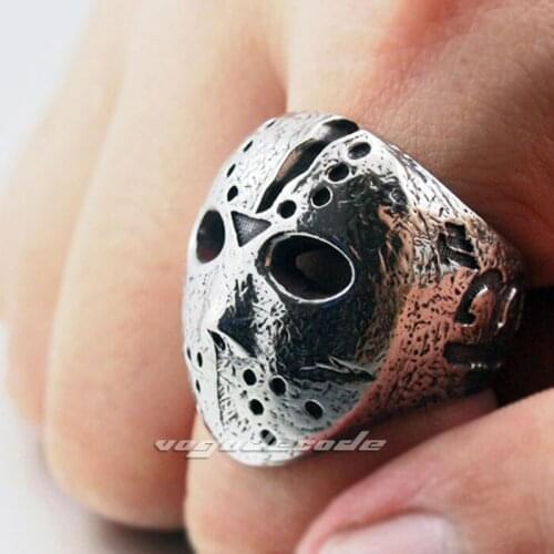 Cool Halloween Mask Ring Solid 316L Stainless Steel Mens Punk Rocker Fashion Ring R019