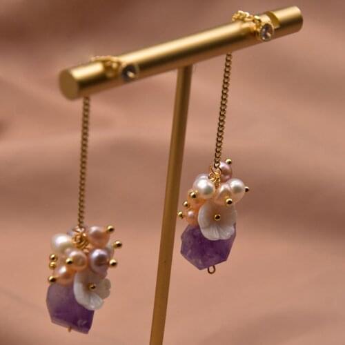 Sweet Spring Earrings 2021 New Delicate Jewelry Gift Purple Natural Stone Real Pearl Handmade Earring for Women