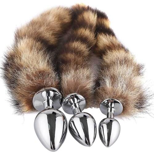 Fashionbable Anal Plug with Raccoon Tail Butt Stopper Fur Stainless Steel Cosplay SM Games Intimate Sex Toy for Adult Couples