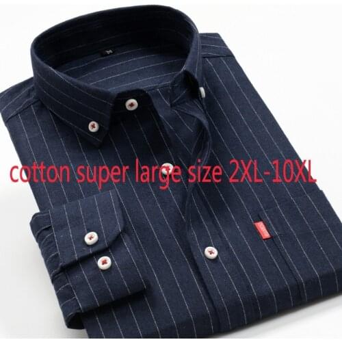 New Arrival High Quality Fashion Super Large Oxford Textile Men Cotton Stripe Long Sleeve Plaid Casual Shirts Plus Size 2XL-10XL
