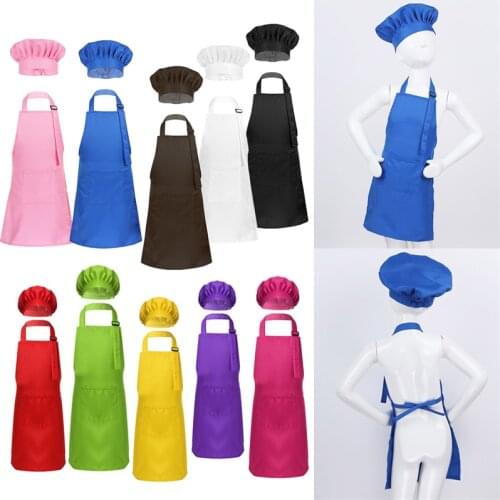 2Pcs Children Cook Chef Cosplay Adjustable Apron Chef Hat Set for Kids Boys Girls Kitchen Cooking Baking Painting Training Wear