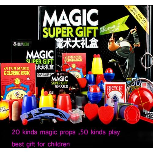 Magic Trick Set kit 50 Kinds Magic Play with DVD Teaching Professional Magie Prop Gimick Card children magic gift Puzzle Toy