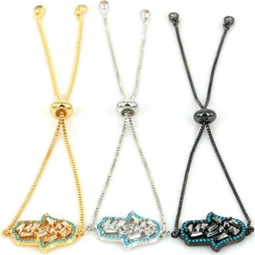 New Fashion Micro Pave CZ Gold Zircon Hand Charms Pendants Chian Adjustable Bracelet & Bangle Womens Bracelet For Women