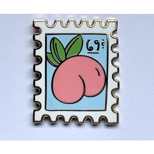 Peach Stamp Patches and Other Pretty Things Enamel Brooch Pin Hat Bag Lapel Pins Badges Women Mens Fashion Jewelry Accessories