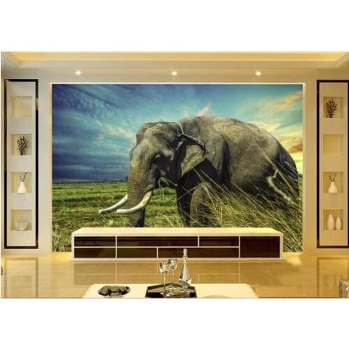 Custom photo 3d wallpaper African steppe elephants at dusk living room background home decor wallpaper for walls 3 d