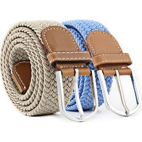 Men Women Casual Knitted Pin Buckle Belt Woven Canvas Elastic Expandable Braided Stretch Belts Plain Webbing Strap