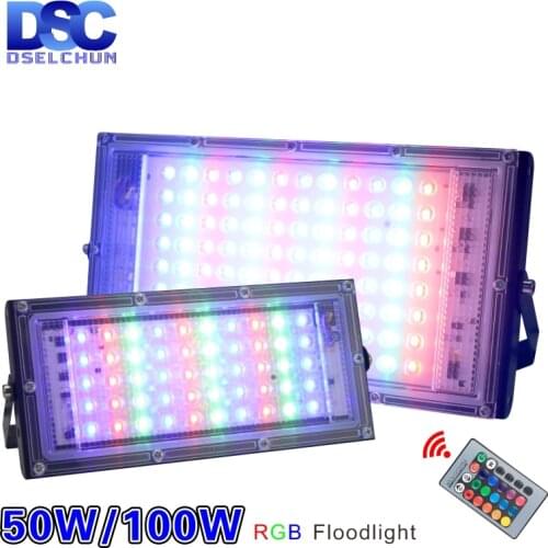 1/2/4pcs/lot 100W 50W RGB Flood Light Lamp AC220V Outdoor Lighting Floodlight Waterproof Reflector Led Rgb Spotlight with Remote
