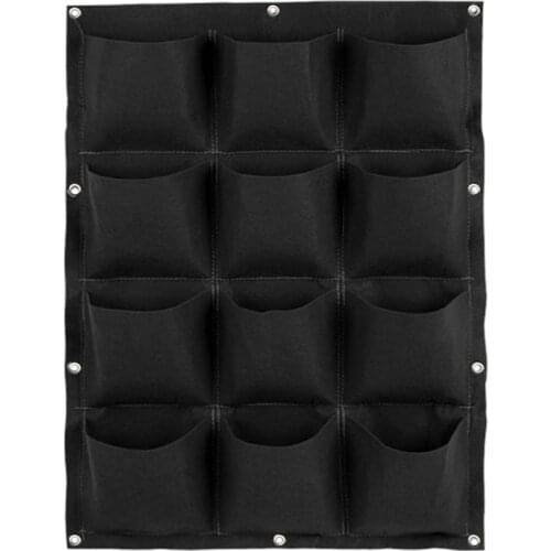 Garden Vertical Planter Multi Pocket Wall Mount Living Growing Bag Felt Indoor/Outdoor Herb Pot, 12-Pocket, Black