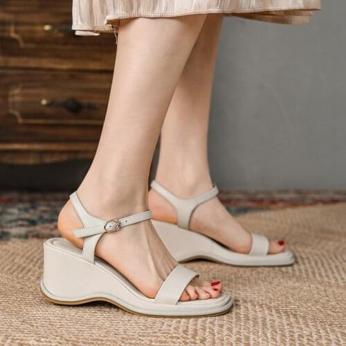 SKLFGXZY New European Style Women Genuine Leather Roman Sandals Cowhide Wedding Party Wedge Sandals Women Shoes