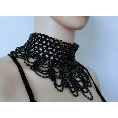 Novelty Fake Collar Women Detachable Collars Pearls Beaded Black/White Lady Dress Accessories