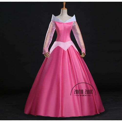 Top Quality ! Aurora Princess Cosplay Costume Pink Dress For adult Girl Women Halloween Party Costume Dress