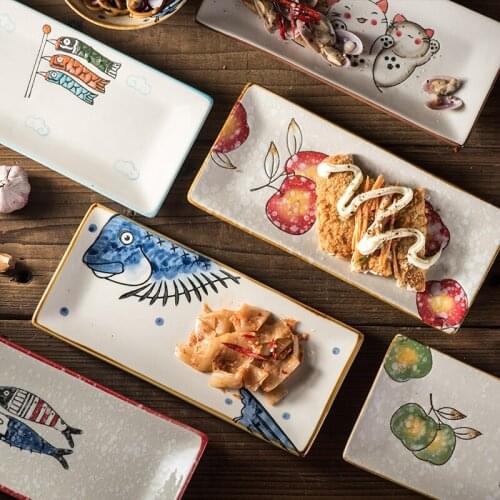 Japanese Sushi Plate Rectangular Rectangular Plate Dish Home Ceramic Flat Plate Square Plate Glaze Under The Colored Tableware