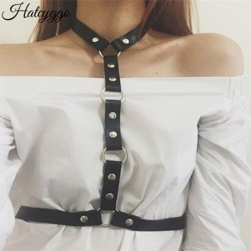 HATCYGGO Women Shoulder Harness Sexy Body Bondage/Leather Harness Lingerie Buckle Garter belt Female Black Suspender Belts