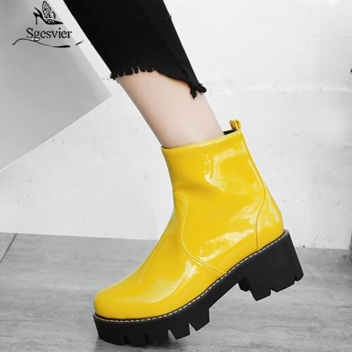 Sgesvier 2020 Bright Plus Size 43 Top Quality Brogue Shoes Woman Boots Female Shoes Winter Ankle Boots Women Shoes Booties G836