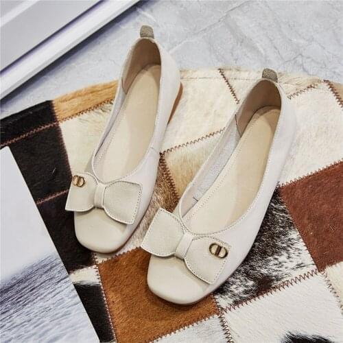 Genuine Leather Cowhide Small Single Shoes Women 2020 Square Toe Casual Flats Female