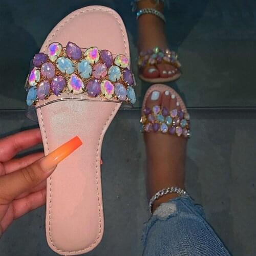 Ladies Rhinestone Slippers 2021 Summer Latest Womens Sandals Fashion Trend Ladies Casual Slippers Casual Flat Flip Flops