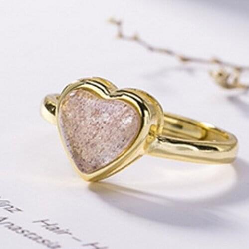 New 100% real S925 silver heart-shaped natural strawberry crystal ring for female simple personality 925 silver woman rings