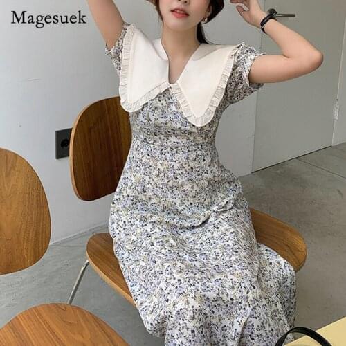 Sweet 2021 Korean Summer Romantic Women Dress French Doll Collar Floral Girl Dress for Women Elegant Print Dress Vestidos 15168