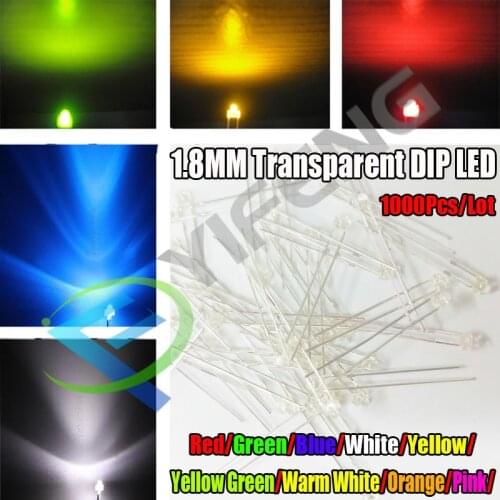1000pcs 1.8mm red yellow blue green white yellow green orange warm white pink Ultra Bright water clear Transparent DIP LED