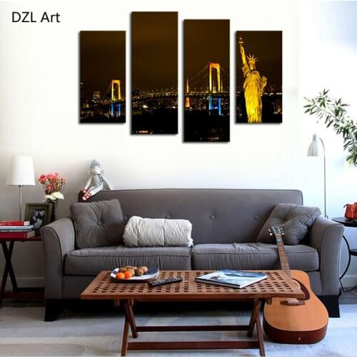 Unframed 4 Piece Modern City Scenery Home Wall Decor Canvas Picture Art HD Print Painting On Canvas For Home Decor