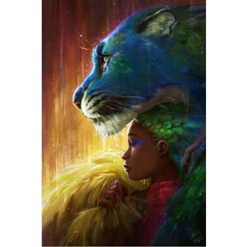 5D DIY Diamond Painting Woman and leopard Crystal Diamond embroidery Cross Stitch Fantasy woman leopard Needlework Home Decor