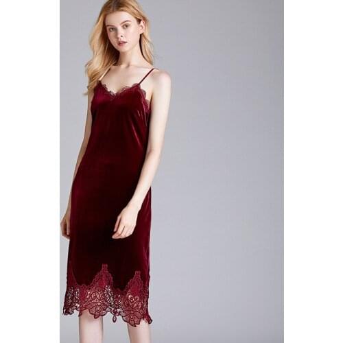 Velvet Nightdress Women Spring Summer Sexy Dungaree Dress Long new Worn Outside Leisure V-Neck Sleeveless Woman Night Sleepwear