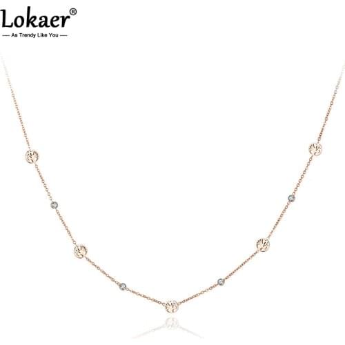 Lokaer Trendy Stainless Steel Plant Tree CZ Crystal Choker Necklace Jewelry Lovely Pendant Chain Necklace For Women Girl N19123