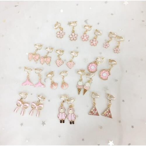 Korean Style Pink Color Cartoon Flower Lovely Baby Ear Clip Girls Hairpins Cat Ear Clips Kids Clip Earring for Girls