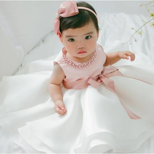 Toddler Baby Girl Infant Princess Pearls Tutu Dress Baby Girl Wedding Dress Kids Party Vestidos 1 Years Birthday Baptism Clothes