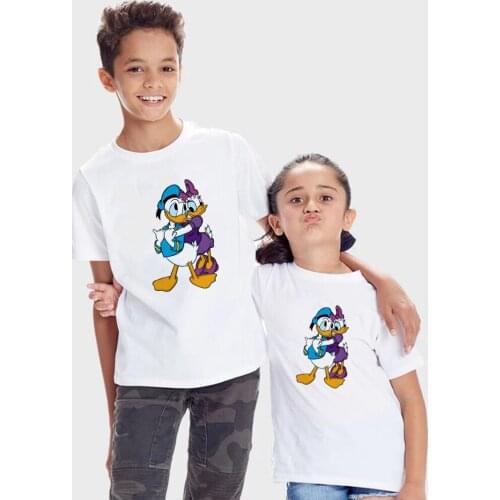Disney Cute Daisy Duck Donald Duck Cartoon Print Baby Girl Boy White Chic Children T-Shirt Casual Fashion 90cm-150cm Kids Tee