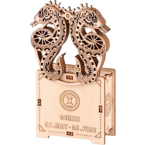 DIY 3D Wooden Puzzle Model Building Kits Music Box Hand Crank Musical Gemini Decor Toys