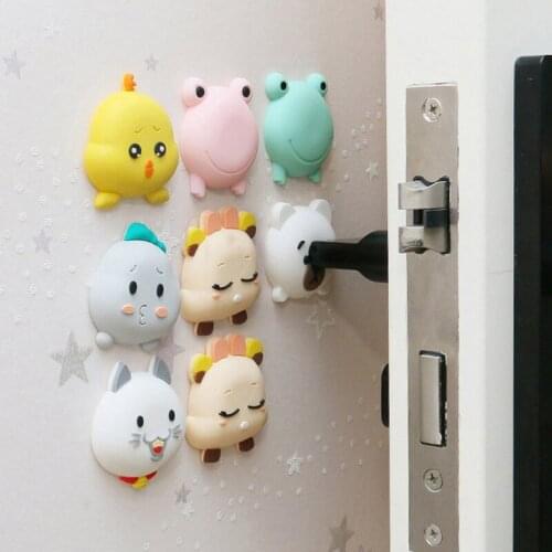 Door Wall Sticker Door Lock Protective Pad Cute Cartoon Animal Shock Mat Wall Mute Silicone Self-adhesive 4Pcs Thickening