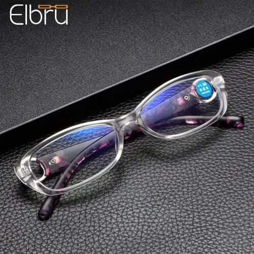 Elbru Fashion Small Frame Resin HD Lens Reading Glasses Retro Printed Leg Presbyopic Eyeglass Women Men Anti Blue Light Eyewear