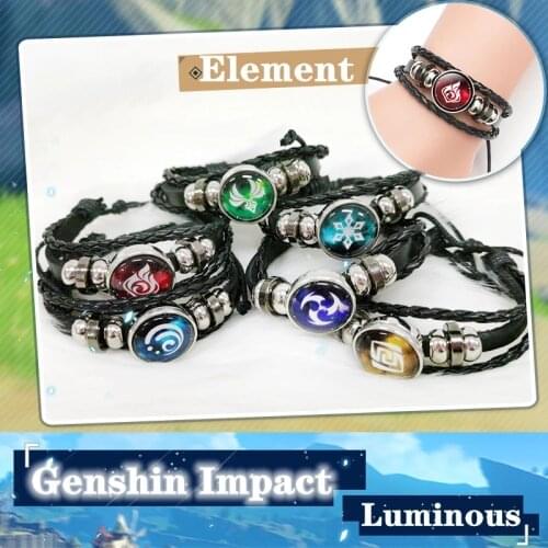 Game Genshin Impact Cosplay Prop Eye of God Water Wind Ice Rock Fire Thunder Grass Element Luminous Bracelet Anime Jewelry Gift