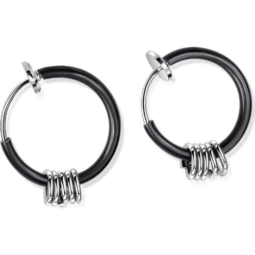 Classic black/steel color Stainless Steel five circulars Hoop Earrings For Man woman Simple Ear Jewelry No ear hole